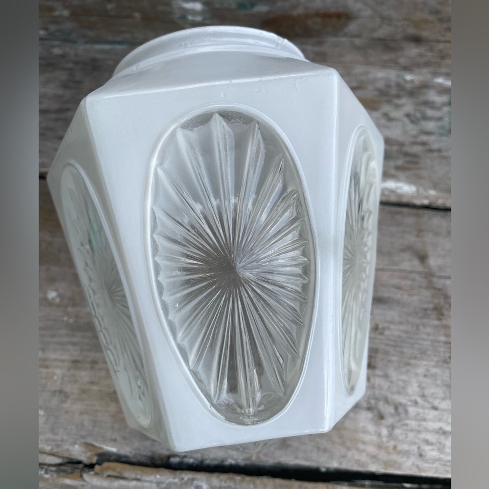 Vintage white & clear starburst MCM light cover glass lighting